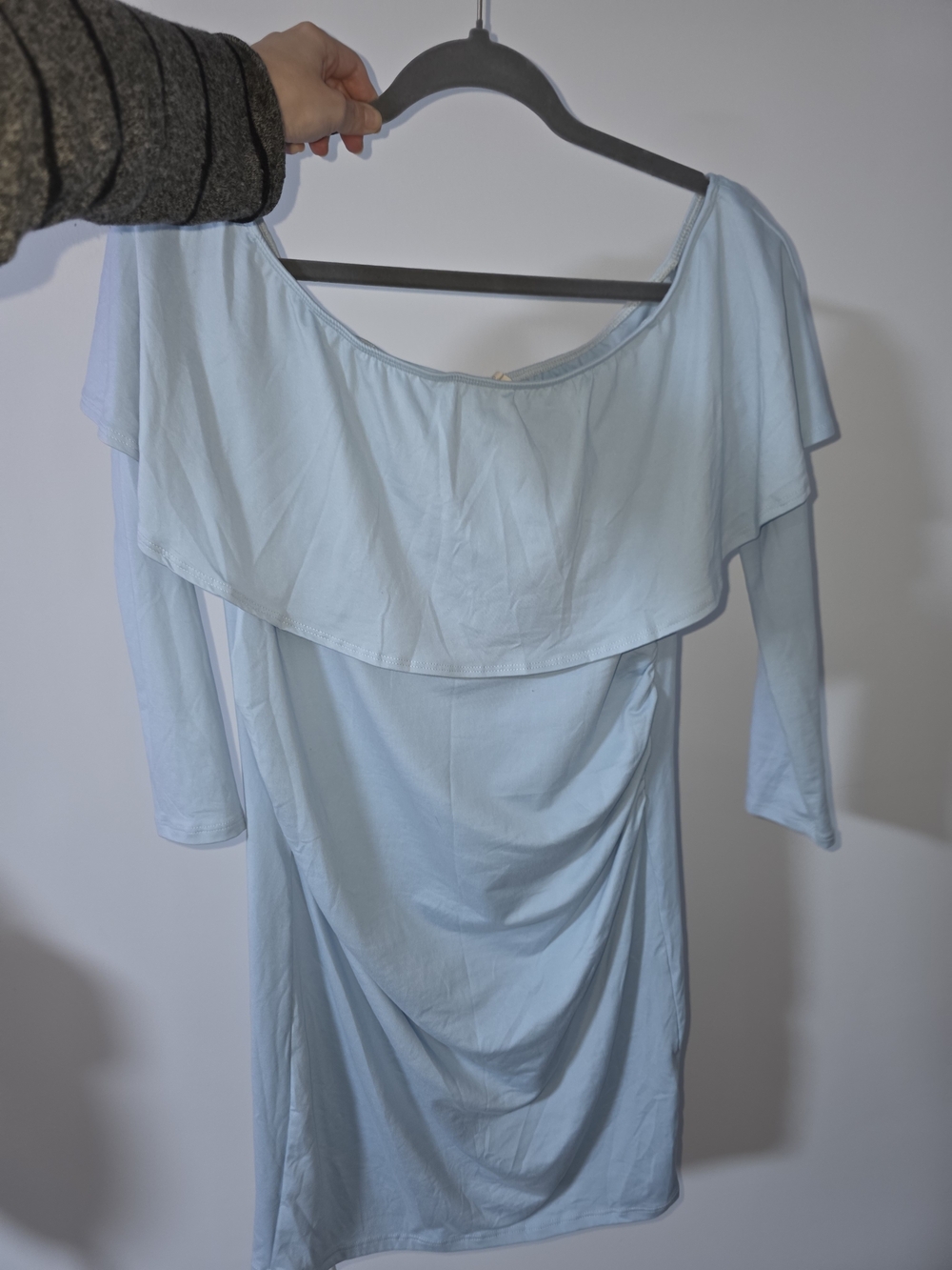 Blush Pale Blue Off-Shoulder Ruffle Dress